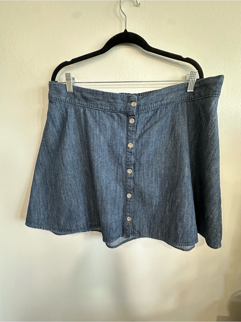 Merona Chambray Button Front Skirt XL Blue Cotton A-Line Elastic Waist